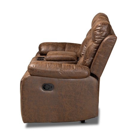 Baxton Studio Beasely Modern and Contemporary Distressed Brown Faux Leather 2-Seater Reclining Loveseat 184-11440-Zoro